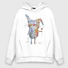 Мужское худи Oversize хлопок с принтом Rabbit в Ухте, френч-терри — 70% хлопок, 30% полиэстер. Мягкий теплый начес внутри —100% хлопок | боковые карманы, эластичные манжеты и нижняя кромка, капюшон на магнитной кнопке | animal | животные | звери | кролики