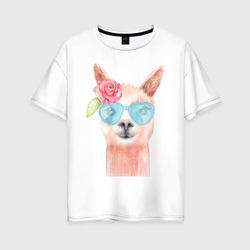 Женская футболка хлопок Oversize с принтом Alpaca в Ухте, 100% хлопок | свободный крой, круглый ворот, спущенный рукав, длина до линии бедер
 | animal | альпака | животные | звери
