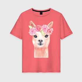 Женская футболка хлопок Oversize с принтом Alpaca 2 в Ухте, 100% хлопок | свободный крой, круглый ворот, спущенный рукав, длина до линии бедер
 | animal | альпака | животные | звери