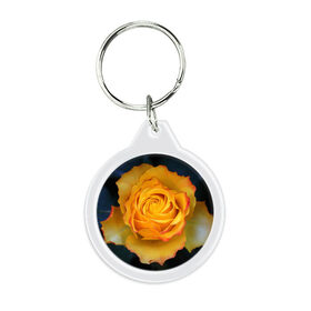 Брелок круглый с принтом Желтая роза в Ухте, пластик и полированная сталь | круглая форма, металлическое крепление в виде кольца | 