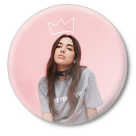 Значок с принтом Dua Lipa в Ухте,  металл | круглая форма, металлическая застежка в виде булавки | dua lipa | model | music | девушка | дуа липа | модель | музыка