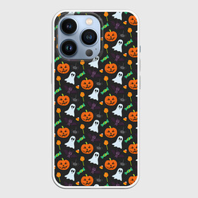 Чехол для iPhone 13 Pro с принтом Праздничный хэллоуин в Ухте,  |  | арт | белое | джек | зеленый | конфеты | оранжевые | привидение | рисунок | светильник джека | свеча | сладкое | тёмное | тыква | тыквы | фиолетовое | фонарь джека | хэллоуин