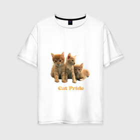 Женская футболка хлопок Oversize с принтом Cat Pride в Ухте, 100% хлопок | свободный крой, круглый ворот, спущенный рукав, длина до линии бедер
 | cat | pride | звери | коты и кошки | котята | надпись