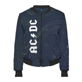 Женский бомбер 3D с принтом AC DС в Ухте, 100% полиэстер | застегивается на молнию, по бокам два кармана без застежек, мягкие манжеты, по низу бомбера и на воротнике — эластичная резинка | Тематика изображения на принте: ac dc | acdc | back to black | highway to hell | logo | music | rock | айси | айсидиси | диси | лого | логотип | молния | музыка | рок | символ | символика | символы | эйси | эйсидиси