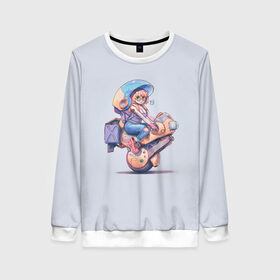 Женский свитшот 3D с принтом Девушка на мопеде в Ухте, 100% полиэстер с мягким внутренним слоем | круглый вырез горловины, мягкая резинка на манжетах и поясе, свободная посадка по фигуре | анимэ | девочка | девушка | красивая | мопед | мотик | мото | мотоцикл | прикольная | принт | серая