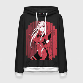 Женская толстовка 3D с принтом Zero Two в костюме  в Ухте, 100% полиэстер  | двухслойный капюшон со шнурком для регулировки, мягкие манжеты на рукавах и по низу толстовки, спереди карман-кенгуру с мягким внутренним слоем. | 002 | ahegao | anime | darling | franx | franxx | girl | girls | in | senpai | the | two | waifu | zero | zerotwo | аниме | ахегао | вайфу | девушка | семпай | сенпай | тян