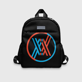 Детский рюкзак 3D с принтом Darling  in the Franxx LOGO в Ухте, 100% полиэстер | лямки с регулируемой длиной, сверху петелька, чтобы рюкзак можно было повесить на вешалку. Основное отделение закрывается на молнию, как и внешний карман. Внутри дополнительный карман. По бокам два дополнительных кармашка | 002 | 02 | ahegao | anime | darling | franx | franxx | girl | girls | in | senpai | the | two | waifu | zero | zerotwo | аниме | ахегао | вайфу | девушка | семпай | сенпай | тян