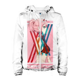 Женская куртка 3D с принтом ZeroTwo (Darling in the Franx) в Ухте, ткань верха — 100% полиэстер, подклад — флис | прямой крой, подол и капюшон оформлены резинкой с фиксаторами, два кармана без застежек по бокам, один большой потайной карман на груди. Карман на груди застегивается на липучку | 
