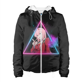 Женская куртка 3D с принтом ZeroTwo (Darling in the Franx) в Ухте, ткань верха — 100% полиэстер, подклад — флис | прямой крой, подол и капюшон оформлены резинкой с фиксаторами, два кармана без застежек по бокам, один большой потайной карман на груди. Карман на груди застегивается на липучку | 002 | 02 | ahegao | anime | darling | franx | franxx | girl | girls | in | senpai | the | two | waifu | zero | zerotwo | аниме | ахегао | вайфу | девушка | семпай | сенпай | тян