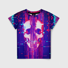 Детская футболка 3D с принтом Skull glitch в Ухте, 100% гипоаллергенный полиэфир | прямой крой, круглый вырез горловины, длина до линии бедер, чуть спущенное плечо, ткань немного тянется | Тематика изображения на принте: color | fashion | glitch | jaw | skull | vanguard | авангард | глитч | мода | пасть | цвет | череп