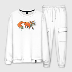 Мужской костюм хлопок с принтом Пучеглазый Лис в Ухте, 100% хлопок | на свитшоте круглая горловина, мягкая резинка по низу. Брюки заужены к низу, на них два вида карманов: два “обычных” по бокам и два объемных, с клапанами, расположенные ниже линии бедра. Брюки с мягкой трикотажной резинкой на поясе и по низу штанин. В поясе для дополнительного комфорта — широкие завязки | звери | зверь | лис | лиса | лисица | лисы | хищник