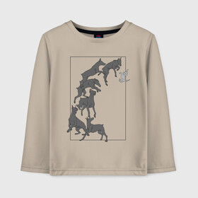 Детский лонгслив хлопок с принтом Доберманы в Ухте, 100% хлопок | круглый вырез горловины, полуприлегающий силуэт, длина до линии бедер | dogs | графика | движение | доберман | композиция | котенок | рамка | собаки