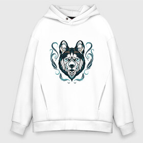 Мужское худи Oversize хлопок с принтом Хаски в Ухте, френч-терри — 70% хлопок, 30% полиэстер. Мягкий теплый начес внутри —100% хлопок | боковые карманы, эластичные манжеты и нижняя кромка, капюшон на магнитной кнопке | волк | друг человека | зима | лайка | маламут | пес | питомец | север | сибирь | снег | собака | собачка | хаски | хатико | щенок