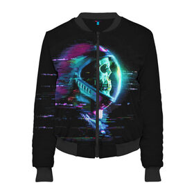 Женский бомбер 3D с принтом Astronaut в Ухте, 100% полиэстер | застегивается на молнию, по бокам два кармана без застежек, мягкие манжеты, по низу бомбера и на воротнике — эластичная резинка | astronaut | cosmos | glitch | skull | space | spacesuit | глитч | космонавт | космос | пространство | скафандр | череп