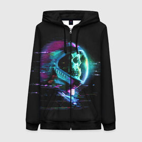Женская толстовка 3D на молнии с принтом Astronaut в Ухте, 100% полиэстер | длина до линии бедра, манжеты и пояс оформлены мягкой тканевой резинкой, двухслойный капюшон со шнурком для регулировки, спереди молния, по бокам два кармана | astronaut | cosmos | glitch | skull | space | spacesuit | глитч | космонавт | космос | пространство | скафандр | череп