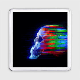 Магнит 55*55 с принтом Glitch skull в Ухте, Пластик | Размер: 65*65 мм; Размер печати: 55*55 мм | Тематика изображения на принте: color | glitch | paint | skull | vanguard | авангард | глитч | краска | цвет | череп