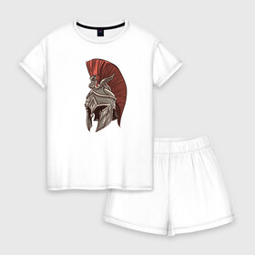 Женская пижама с шортиками хлопок с принтом Шлем Спартанца в Ухте, 100% хлопок | футболка прямого кроя, шорты свободные с широкой мягкой резинкой | 300 спартанцев | emperor | gladiator | helmet | roma | romanian empire | sparta | spartak | spartan | spqr | warrior | воин | гладиатор | гоплит | гребень | греция | древний рим | древняя | император | ирокез | леонид | рим | спарта | спарта