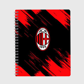 Тетрадь с принтом AC MILAN. в Ухте, 100% бумага | 48 листов, плотность листов — 60 г/м2, плотность картонной обложки — 250 г/м2. Листы скреплены сбоку удобной пружинной спиралью. Уголки страниц и обложки скругленные. Цвет линий — светло-серый
 | fc | football | football club | milan | sport | милан | спорт | спортивные | униформа | фирменные цвета | фк | футбол | футбольный клуб