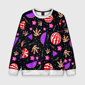 Детский свитшот 3D с принтом Watermelons  в Ухте, 100% полиэстер | свободная посадка, прямой крой, мягкая тканевая резинка на рукавах и понизу свитшота | berries | pattern | patterns | red watermelon | watermelons | арбузы | красный арбуз | паттерн | узоры | ягоды