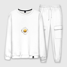 Мужской костюм хлопок с принтом яйцо в Ухте, 100% хлопок | на свитшоте круглая горловина, мягкая резинка по низу. Брюки заужены к низу, на них два вида карманов: два “обычных” по бокам и два объемных, с клапанами, расположенные ниже линии бедра. Брюки с мягкой трикотажной резинкой на поясе и по низу штанин. В поясе для дополнительного комфорта — широкие завязки | прикол | шутка | эмоции | юмор | яйцо