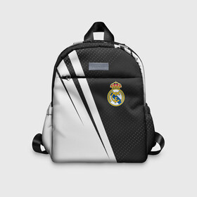Детский рюкзак 3D с принтом REAL MADRID   РЕАЛ МАДРИД в Ухте, 100% полиэстер | лямки с регулируемой длиной, сверху петелька, чтобы рюкзак можно было повесить на вешалку. Основное отделение закрывается на молнию, как и внешний карман. Внутри дополнительный карман. По бокам два дополнительных кармашка | Тематика изображения на принте: football | logo | madrid | real | realmadrid | sport | клуб | лого | логотип | логотипы | мадрид | реал | реалмадрид | символ | символы | спорт | форма | футбол | футбольная