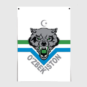 Постер с принтом Узбекистан в Ухте, 100% бумага
 | бумага, плотность 150 мг. Матовая, но за счет высокого коэффициента гладкости имеет небольшой блеск и дает на свету блики, но в отличии от глянцевой бумаги не покрыта лаком | crescent | flag | islam | republic | uzbekistan | wolf | волк | ислам | полумесяц | республика | узбекистан | флаг