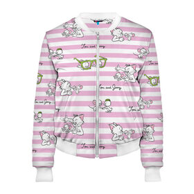 Женский бомбер 3D с принтом Том и Джерри в Ухте, 100% полиэстер | застегивается на молнию, по бокам два кармана без застежек, мягкие манжеты, по низу бомбера и на воротнике — эластичная резинка | quacker | quacker jeff duck | tom  jerry | tom and jerry | vdzabma | джерри | крякер | том | том  джерри | том и джерри | утёнок | утёнок крякер