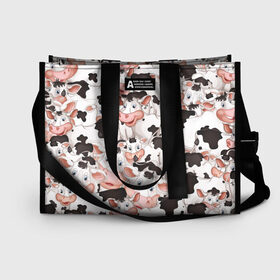 Сумка-шоппер 3D с принтом Коровы в Ухте, 100% полиэстер | застегивается на металлическую кнопку; внутренний карман застегивается на молнию. Стенки укреплены специальным мягким материалом, чтобы защитить содержимое от несильных ударов
 | бык | говядина | корова | паттерн | рога | стадо | теленок | тёлка