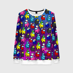 Женский свитшот 3D с принтом AMONG US в Ухте, 100% полиэстер с мягким внутренним слоем | круглый вырез горловины, мягкая резинка на манжетах и поясе, свободная посадка по фигуре | among us игра | among us на пк | there is 1 impostor | there is impostor among us | предатель среди нас | разноцветные космонавты.