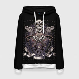 Женская толстовка 3D Револьверы: в Ухте, 100% полиэстер  | двухслойный капюшон со шнурком для регулировки, мягкие манжеты на рукавах и по низу толстовки, спереди карман-кенгуру с мягким внутренним слоем. | байкеры | два револьвера и череп | крылья. | мотоциклы | револьверы | револьверы крест на крест | череп