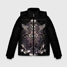Зимняя куртка для мальчиков 3D Револьверы: в Ухте, ткань верха — 100% полиэстер; подклад — 100% полиэстер, утеплитель — 100% полиэстер | длина ниже бедра, удлиненная спинка, воротник стойка и отстегивающийся капюшон. Есть боковые карманы с листочкой на кнопках, утяжки по низу изделия и внутренний карман на молнии. 
Предусмотрены светоотражающий принт на спинке, радужный светоотражающий элемент на пуллере молнии и на резинке для утяжки | байкеры | два револьвера и череп | крылья. | мотоциклы | револьверы | револьверы крест на крест | череп