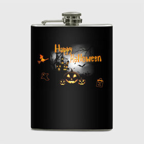 Фляга с принтом Halloween в Ухте, металлический корпус | емкость 0,22 л, размер 125 х 94 мм. Виниловая наклейка запечатывается полностью | halloween | jack | lantern | pumpkin | светильник джека | хэллоуин