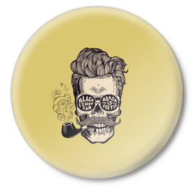 Значок Модный череп: в Ухте,  металл | круглая форма, металлическая застежка в виде булавки | курящий череп. | череп в очках | череп с причёской | череп хипстер