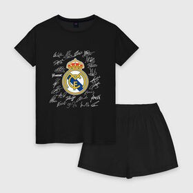Женская пижама с шортиками хлопок с принтом REAL MADRID АВТОГРАФЫ ИГРОКОВ в Ухте, 100% хлопок | футболка прямого кроя, шорты свободные с широкой мягкой резинкой | football | real madrid | испания | реал мадрид | реал мадрид состав | футбол | футбол мадрид. | футбол реал | чемпион лига