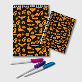 Блокнот с принтом Halloween в Ухте, 100% бумага | 48 листов, плотность листов — 60 г/м2, плотность картонной обложки — 250 г/м2. Листы скреплены удобной пружинной спиралью. Цвет линий — светло-серый
 | Тематика изображения на принте: 31 октября | halloween | halowen | ведьма | день всех святых | джек | костюм | кровь | лого | монстр | надпись | праздник | приведение | призрак | светильник | символ | страшная | тыква | ужасы | хеллоуин | хеллуин