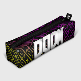 Пенал 3D с принтом DOOM ДУМ в Ухте, 100% полиэстер | плотная ткань, застежка на молнии | Тематика изображения на принте: bfg | brutal | doom | eternal | ethernal | game | games | logo | дум | игра | игры | лого | логотип | логотипы | символ | символы | этернал