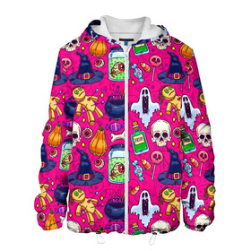 Мужская куртка 3D с принтом HALLOWEEN в Ухте, ткань верха — 100% полиэстер, подклад — флис | прямой крой, подол и капюшон оформлены резинкой с фиксаторами, два кармана без застежек по бокам, один большой потайной карман на груди. Карман на груди застегивается на липучку | halloween | праздник хэллоуин | страшный | тыква. | ужас | хэллоуин | хэллоуин 2020