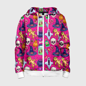 Детская толстовка 3D на молнии с принтом HALLOWEEN в Ухте, 100% полиэстер |  манжеты и пояс оформлены широкой мягкой резинкой, двухслойный капюшон со шнурком для регулировки, спереди карманы и застежка-молния
 | halloween | праздник хэллоуин | страшный | тыква. | ужас | хэллоуин | хэллоуин 2020