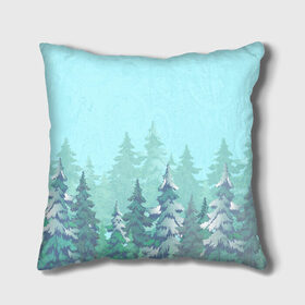 Подушка 3D с принтом Зимний лес в Ухте, наволочка – 100% полиэстер, наполнитель – холлофайбер (легкий наполнитель, не вызывает аллергию). | состоит из подушки и наволочки. Наволочка на молнии, легко снимается для стирки | 