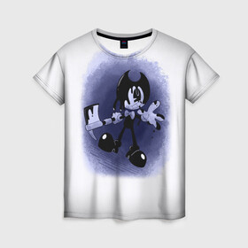 Женская футболка 3D с принтом Bendy And The Ink Machine в Ухте, 100% полиэфир ( синтетическое хлопкоподобное полотно) | прямой крой, круглый вырез горловины, длина до линии бедер | bendy | bendy and the ink machine | бенди | бени | бенни | бэнди | детская | детям | игра | капли | компьютерная игра | краска | машина | подтеки | ужастик | чернила | чернильная