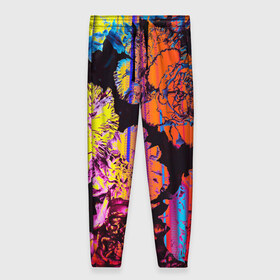 Женские брюки 3D с принтом Flowers glitch art в Ухте, полиэстер 100% | прямой крой, два кармана без застежек по бокам, с мягкой трикотажной резинкой на поясе и по низу штанин. В поясе для дополнительного комфорта — широкие завязки | Тематика изображения на принте: abstract | art | flowers | glitch | roses | абстракция | арт | глитч | лепестки | листья | цветы