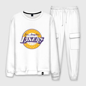 Мужской костюм хлопок с принтом Los Angeles Lakers в Ухте, 100% хлопок | на свитшоте круглая горловина, мягкая резинка по низу. Брюки заужены к низу, на них два вида карманов: два “обычных” по бокам и два объемных, с клапанами, расположенные ниже линии бедра. Брюки с мягкой трикотажной резинкой на поясе и по низу штанин. В поясе для дополнительного комфорта — широкие завязки | 23 | anthony davis | basketball | bryant | game | james | kobe | lebron | los angeles | nba | sport | баскетбол | брайант | бровь | джеймс | калифорния | коби | король | леброн | лейкерс | лос анджелес | нба | спорт | тренер | чемпио