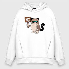 Мужское худи Oversize хлопок с принтом GRUMPY CAT в Ухте, френч-терри — 70% хлопок, 30% полиэстер. Мягкий теплый начес внутри —100% хлопок | боковые карманы, эластичные манжеты и нижняя кромка, капюшон на магнитной кнопке | cat | grampy | grumpy cat | грустная мордочка | грустное лицо | грустный | грустный кот | грусть | кот | прикольный кот | серьёзный кот