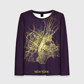 Женский лонгслив 3D Ночная карта Нью йорка: в Ухте, 100% полиэстер | длинные рукава, круглый вырез горловины, полуприлегающий силуэт | kazan казань | map | moscow | new york | paris | psg | rome | saint petersburg | usa | карта | москва | ночь | нью йорк | париж | питер | псж | россия | санкт петербург | сша | эльфивая башня