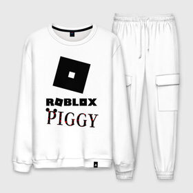 Мужской костюм хлопок с принтом ROBLOX PIGGY в Ухте, 100% хлопок | на свитшоте круглая горловина, мягкая резинка по низу. Брюки заужены к низу, на них два вида карманов: два “обычных” по бокам и два объемных, с клапанами, расположенные ниже линии бедра. Брюки с мягкой трикотажной резинкой на поясе и по низу штанин. В поясе для дополнительного комфорта — широкие завязки | 