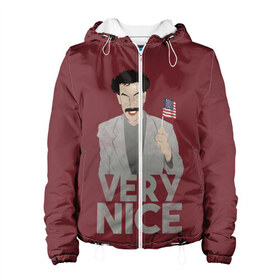 Женская куртка 3D Борат: в Ухте, ткань верха — 100% полиэстер, подклад — флис | прямой крой, подол и капюшон оформлены резинкой с фиксаторами, два кармана без застежек по бокам, один большой потайной карман на груди. Карман на груди застегивается на липучку | america | borat | kazakhstan | kz | sagdiyev | usa | америка | борат | казахстан | кз | нраица | репортер | сагдиев