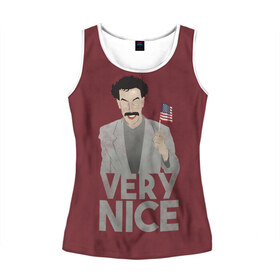 Женская майка 3D Борат: в Ухте, 100% полиэстер | круглая горловина, прямой силуэт, длина до линии бедра | america | borat | kazakhstan | kz | sagdiyev | usa | америка | борат | казахстан | кз | нраица | репортер | сагдиев