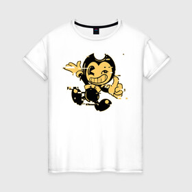Женская футболка хлопок с принтом Bendy And The Ink Machine в Ухте, 100% хлопок | прямой крой, круглый вырез горловины, длина до линии бедер, слегка спущенное плечо | bendy | bendy and the ink machine | бенди | бени | бенни | бэнди | детская | детям | игра | капли | компьютерная игра | краска | машина | подтеки | ужастик | чернила | чернильная
