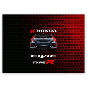 Поздравительная открытка с принтом Honda Civic Type R. в Ухте, 100% бумага | плотность бумаги 280 г/м2, матовая, на обратной стороне линовка и место для марки
 | Тематика изображения на принте: 2020 | auto | honda | honda civic | honda civic type r 2020 | sport | type r | авто | автомобиль | автомобильные | бренд | марка | машины | спорт | хонда