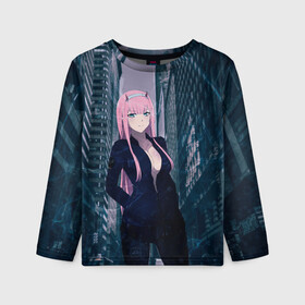 Детский лонгслив 3D с принтом Zero Two в Ухте, 100% полиэстер | длинные рукава, круглый вырез горловины, полуприлегающий силуэт
 | darling | darling in the franxx | zero two | вайфу | зеро ту | код 002 | любимый во франксе | франкс